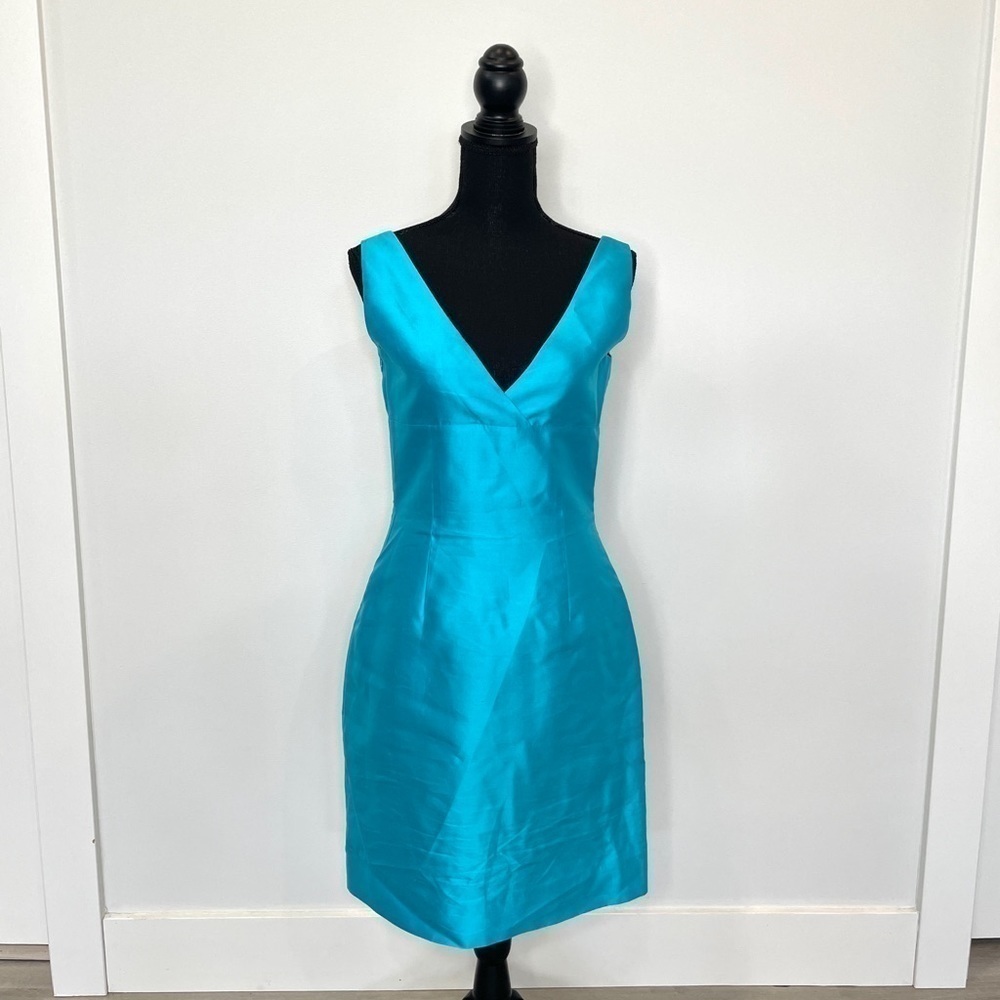 Kate Spade Turquoise V-Neck Silk Blend Midi Dress